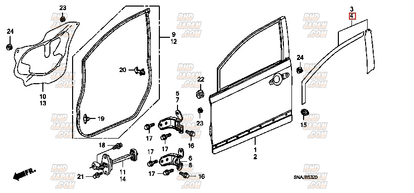 Honda OEM Door Sash Tape Set Front Right - Civic Type-R FD2